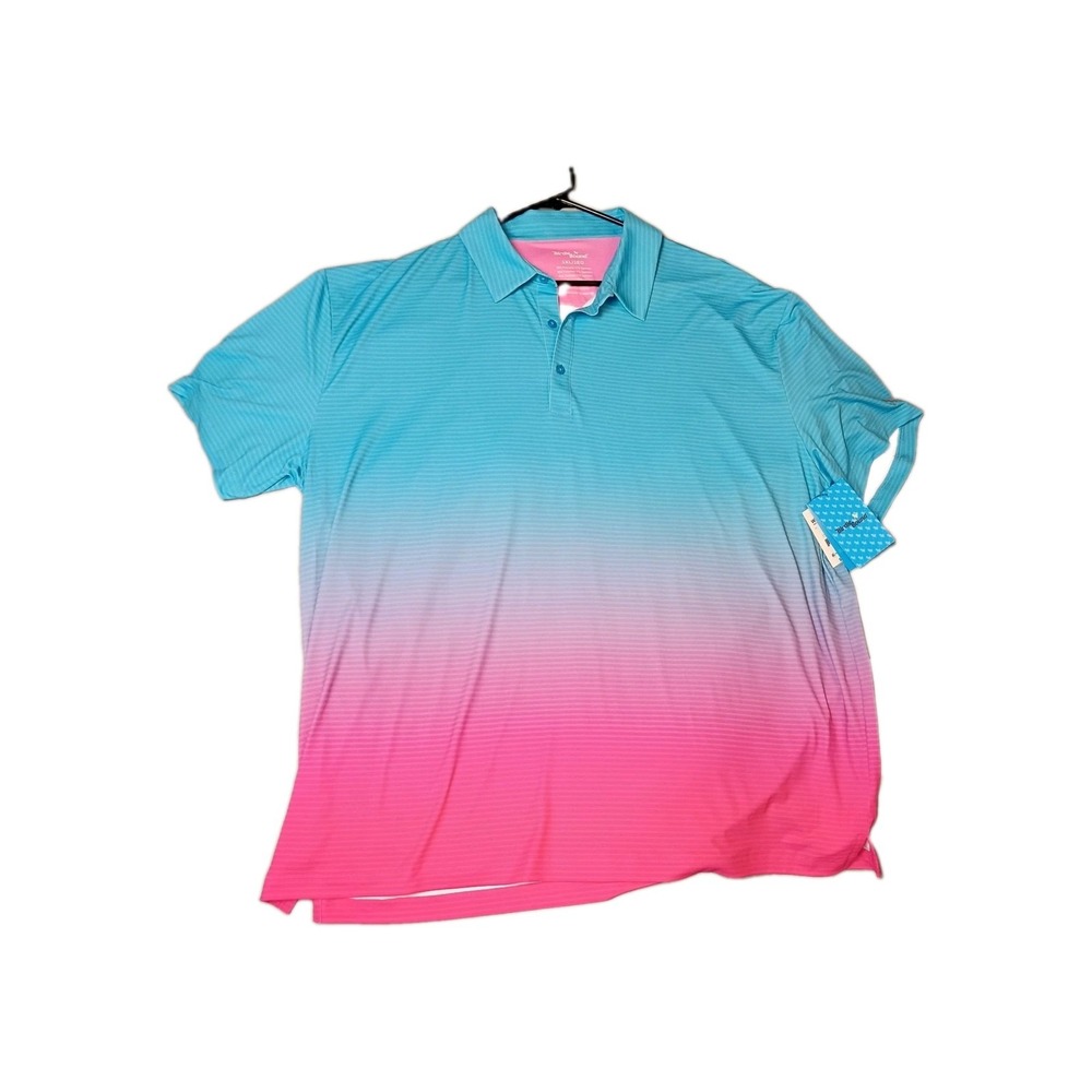 Birdie Bound Mens Performance Polo Golf Shirt Blue Pink Ombre Fade 3XL NWT